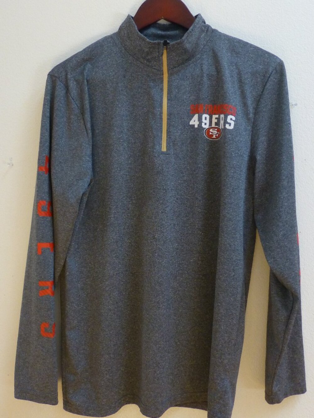 NFL Team Apparel San Francisco 49ers Quarter Zip Pullover Medium Gray